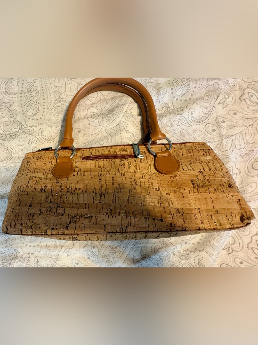 Cork insulated wine Tote Bag with Tan Trim and Handles
